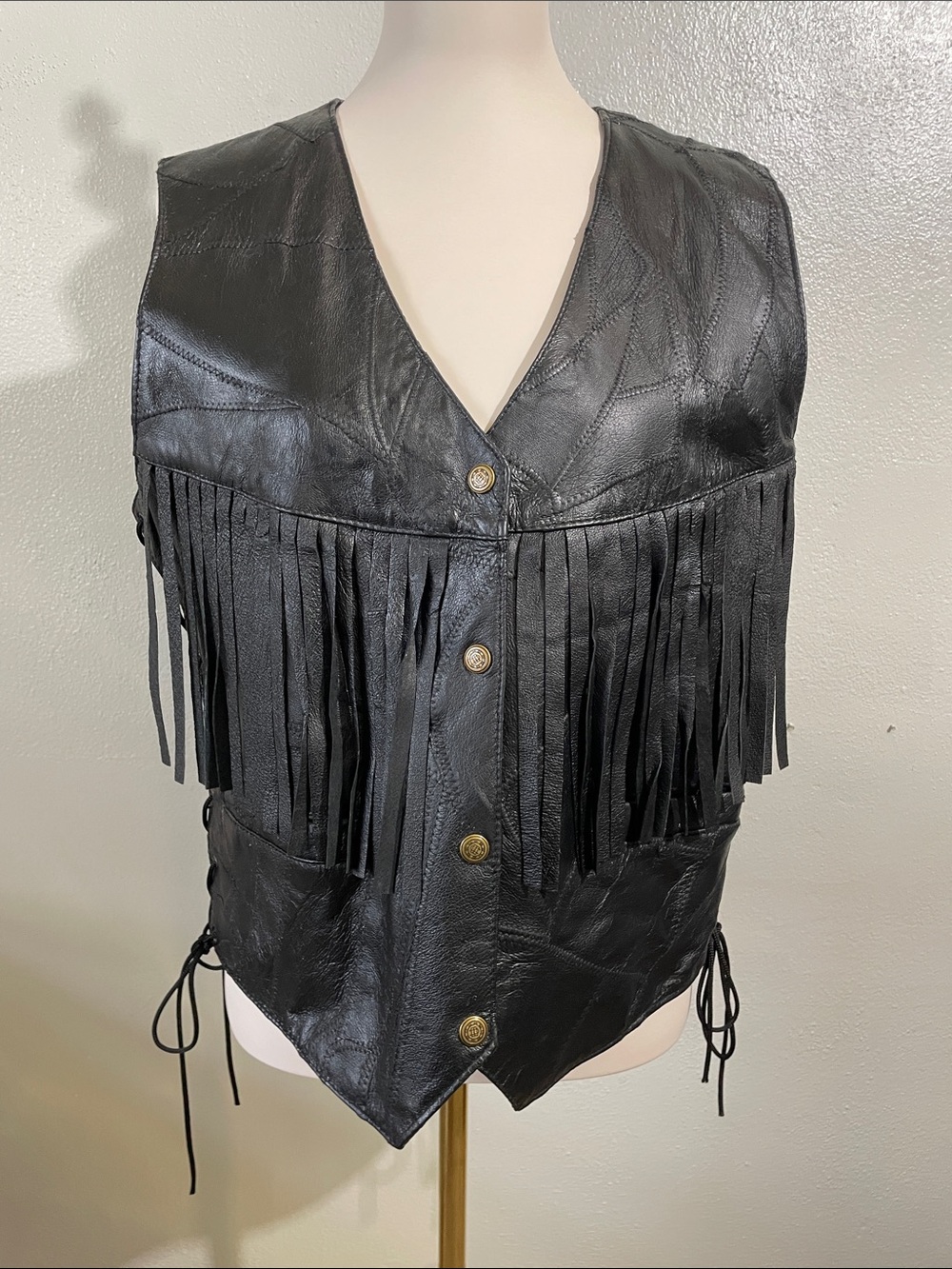 Western Biker Fringe Leather Lace Up Vest XL Genuine Leather Canyon Creek Rugged